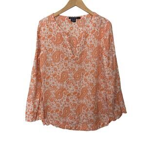 Island Company Beach Tunic Womens Large‎ Popover Top 100% Linen Floral Paisley